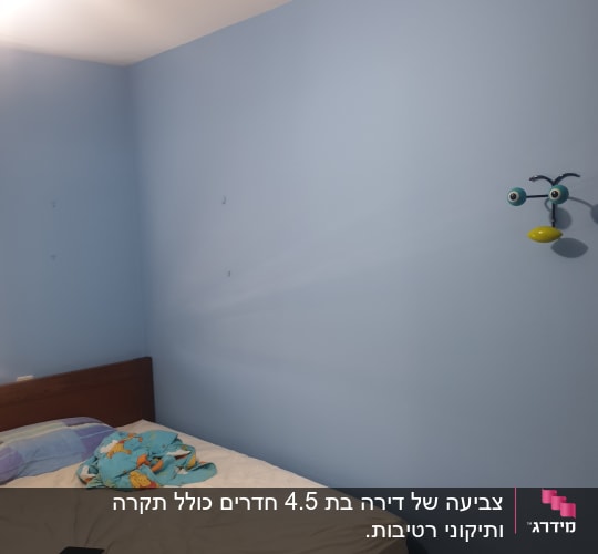 קיר צבוע בכחול בהיר עם קישוט קיר קטן